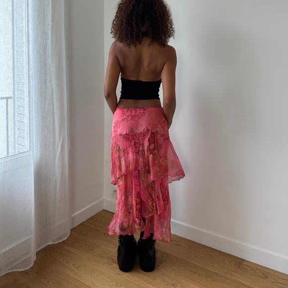 Vintage Silk Mesh Ruffle Midi Skirt (S) - Picture 2 of 11